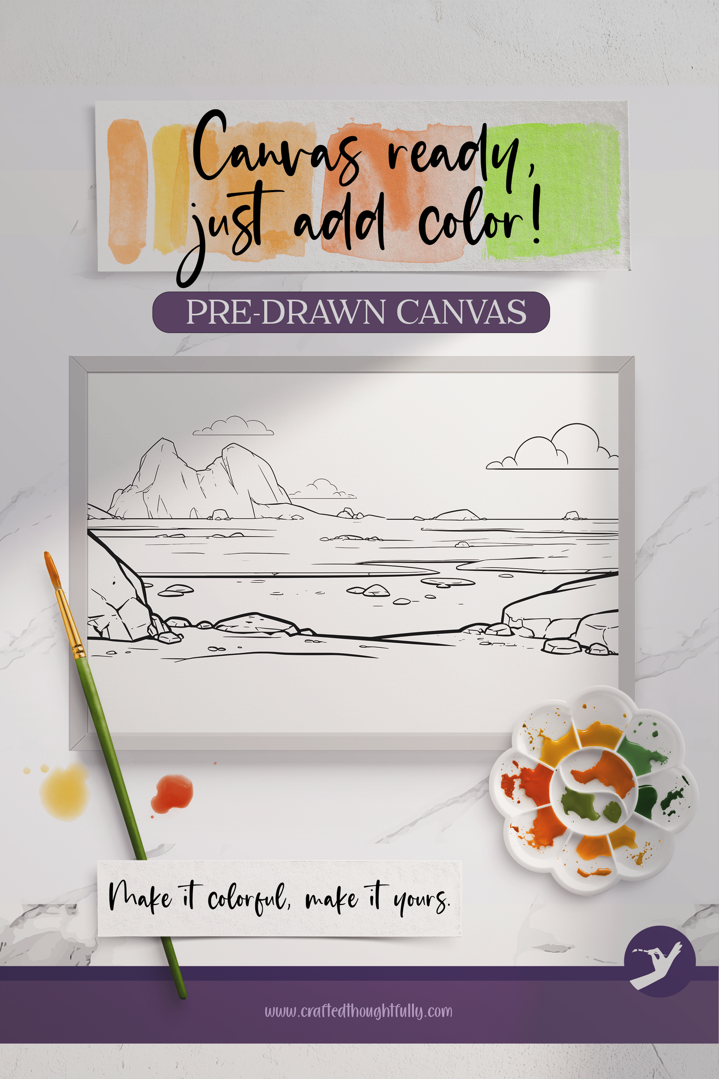 Pre-Drawn Beach Canvas Edition 1 | Ready to Color | Made to Order