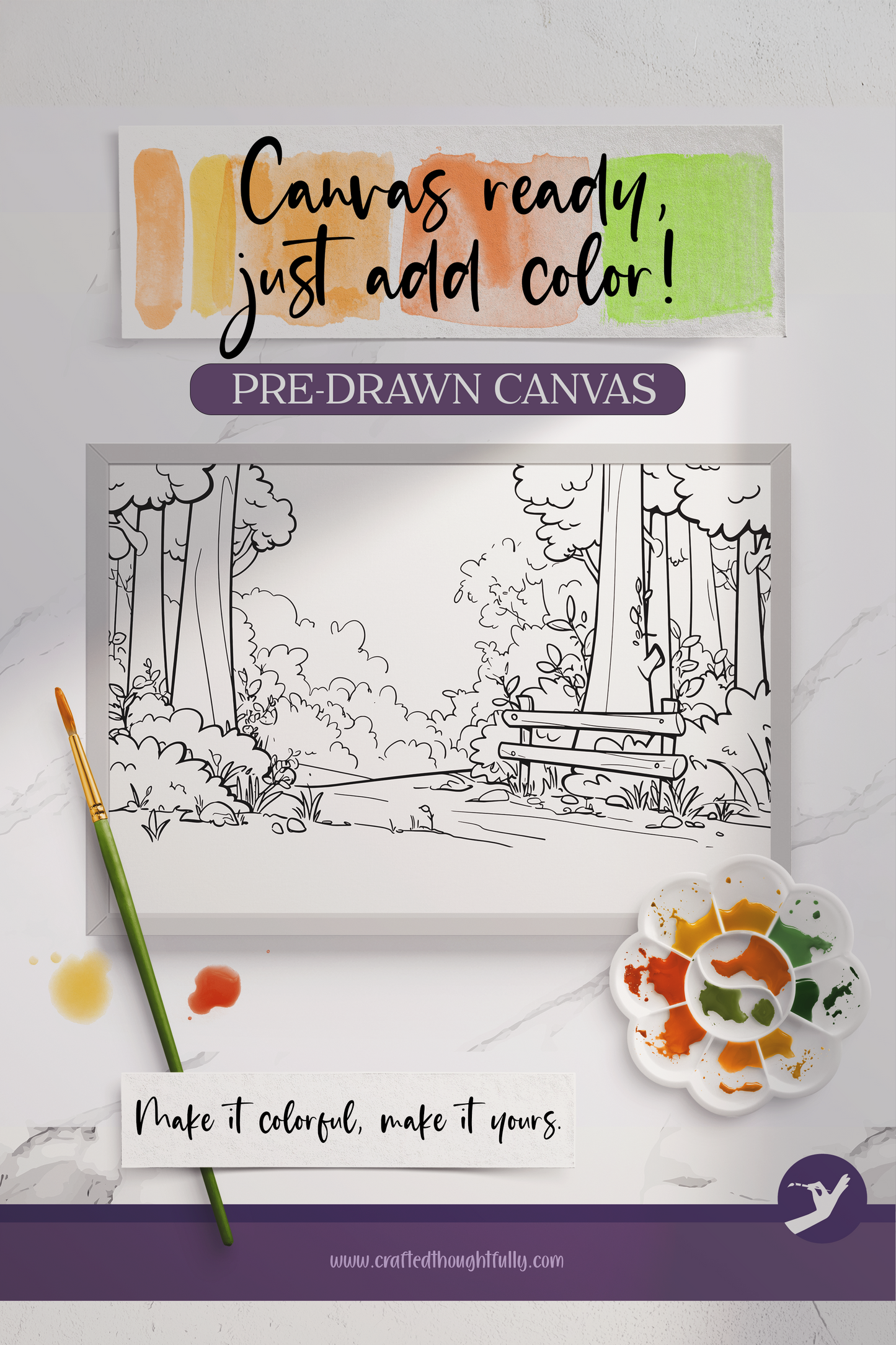 Pre-Drawn Forest Canvas Edition 4 | Ready to Color | Made to Order