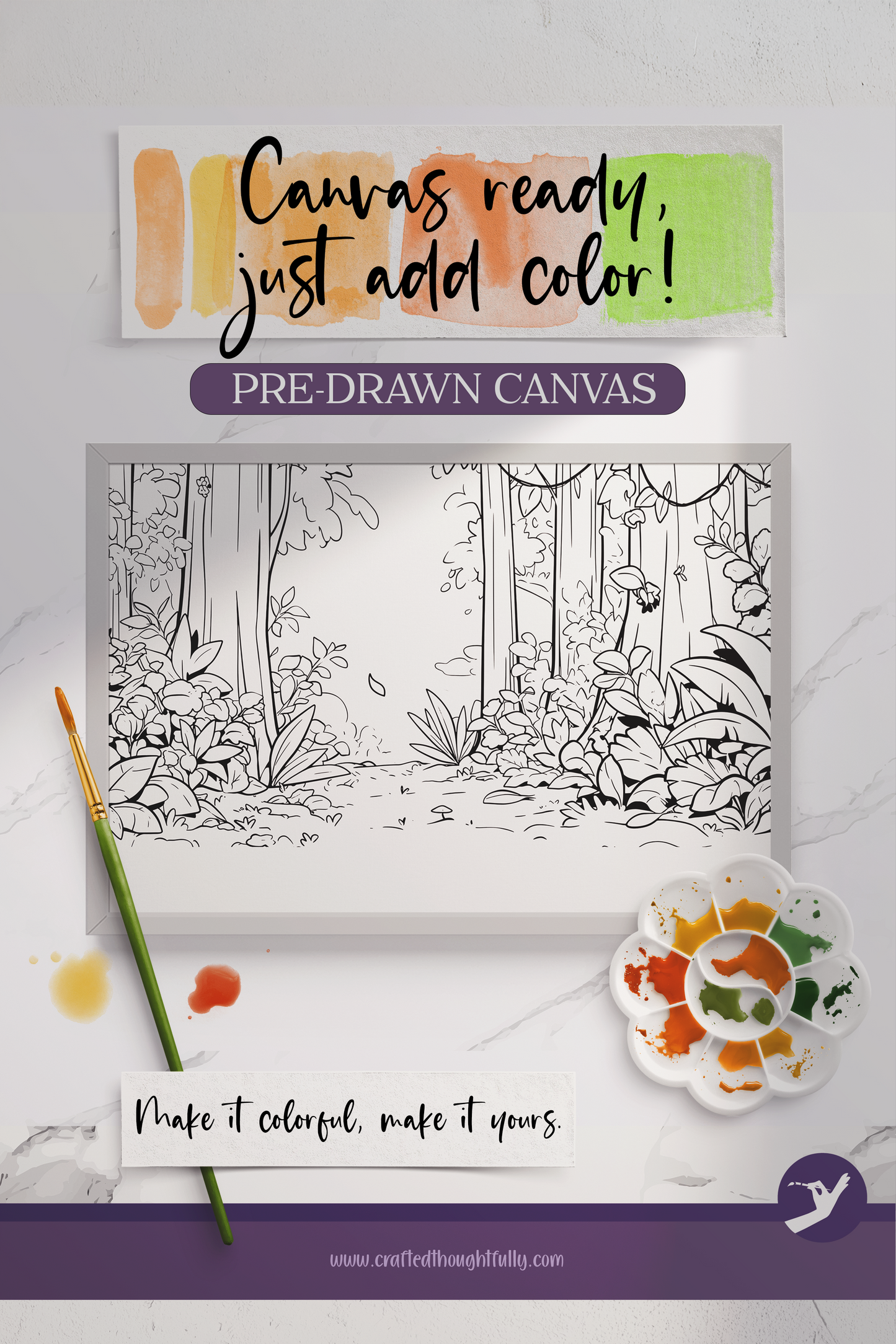 Pre-Drawn Forest Canvas Edition 5 | Ready to Color | Made to Order