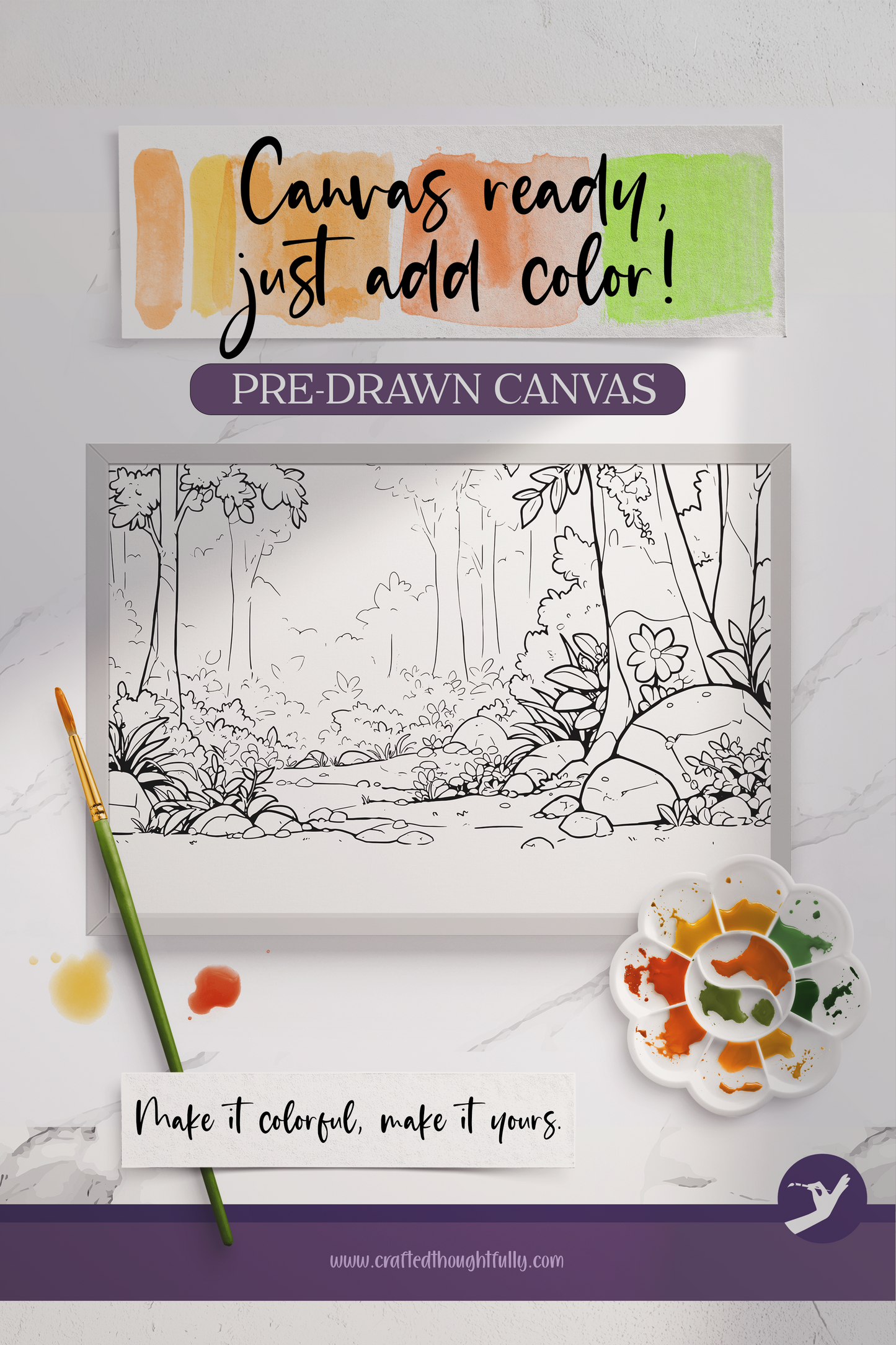 Pre-Drawn Forest Canvas Edition 6 | Ready to Color | Made to Order