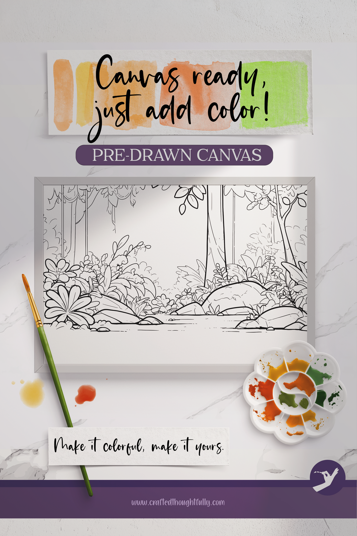 Pre-Drawn Forest Canvas Edition 7 | Ready to Color | Made to Order
