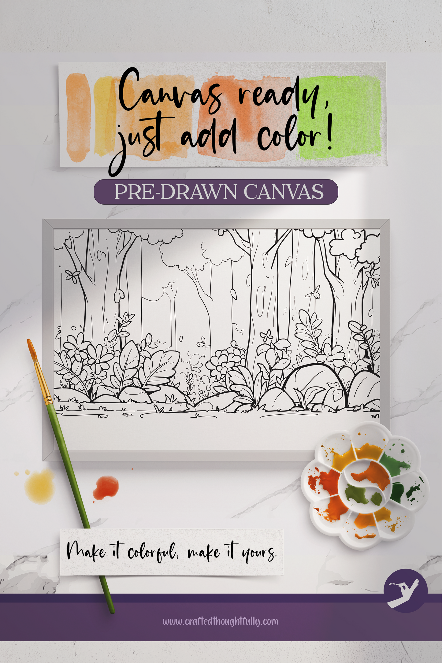 Pre-Drawn Forest Canvas Edition 8 | Ready to Color | Made to Order