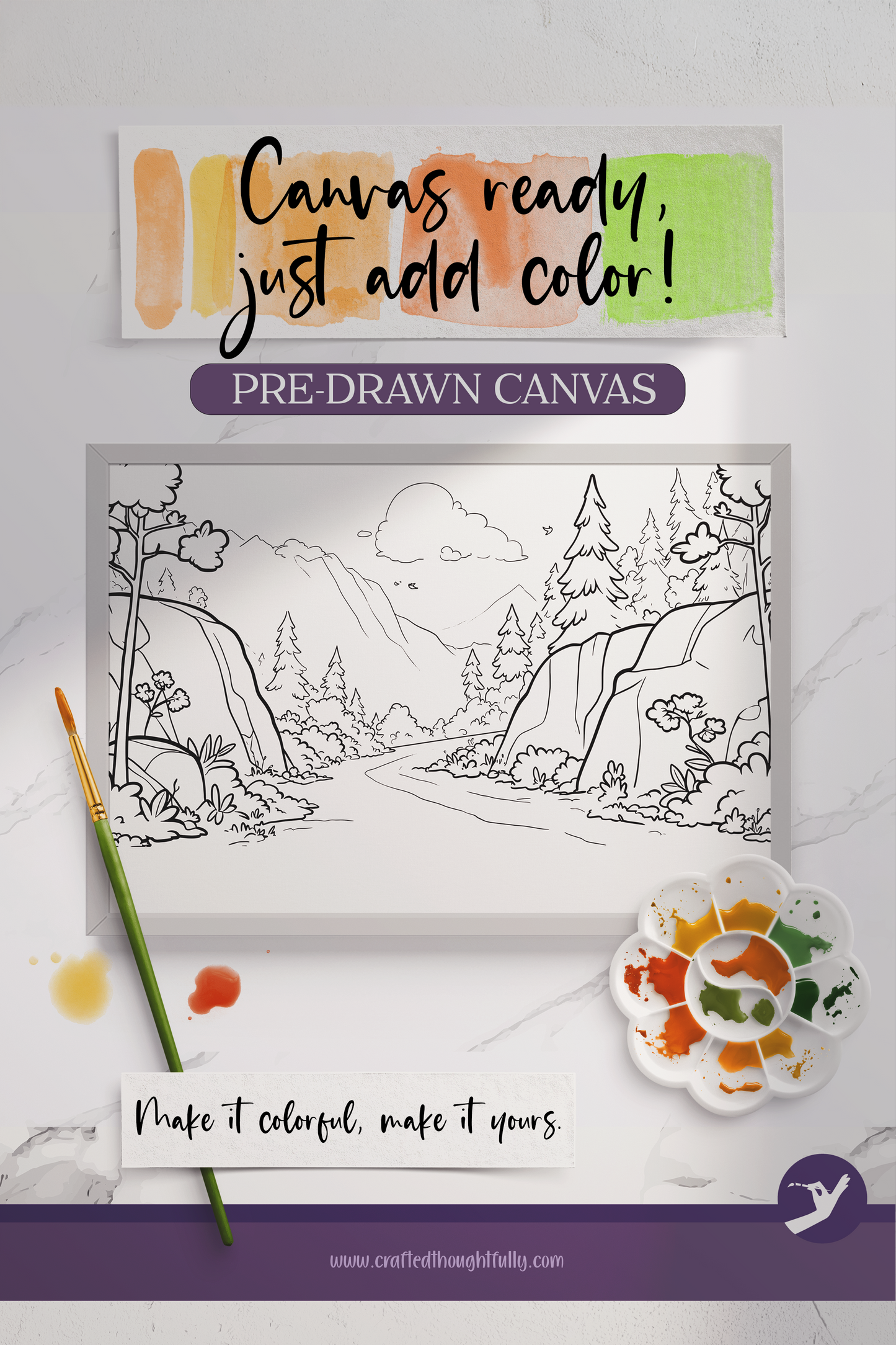 Pre-Drawn River Canvas Edition 1 | Ready to Color | Made to Order