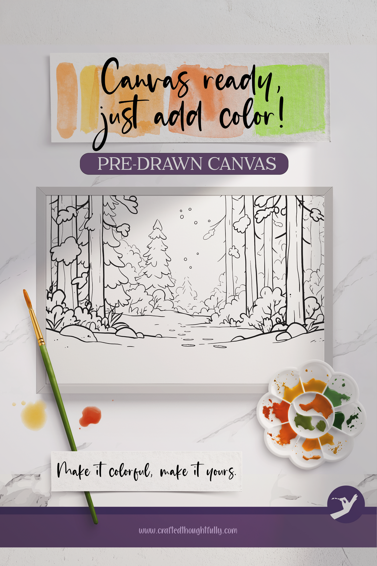 Pre-Drawn Forest Canvas Edition 3 | Ready to Color | Made to Order