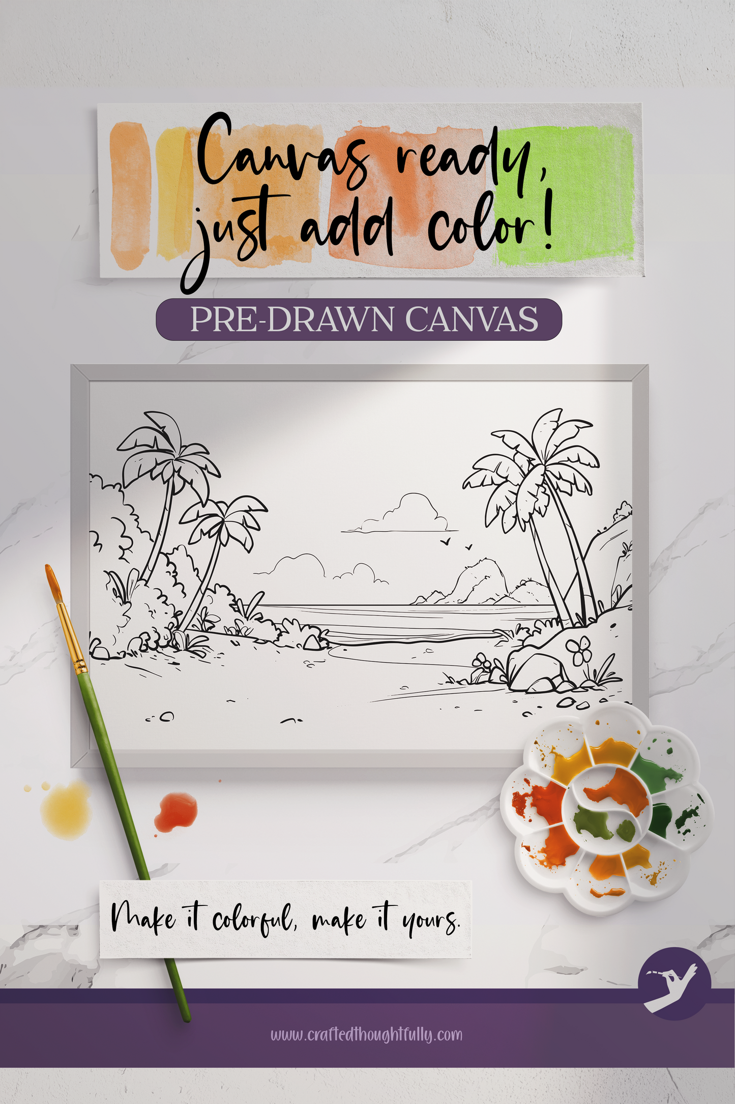Pre-Drawn Beach Canvas Edition 2 | Ready to Color | Made to Order