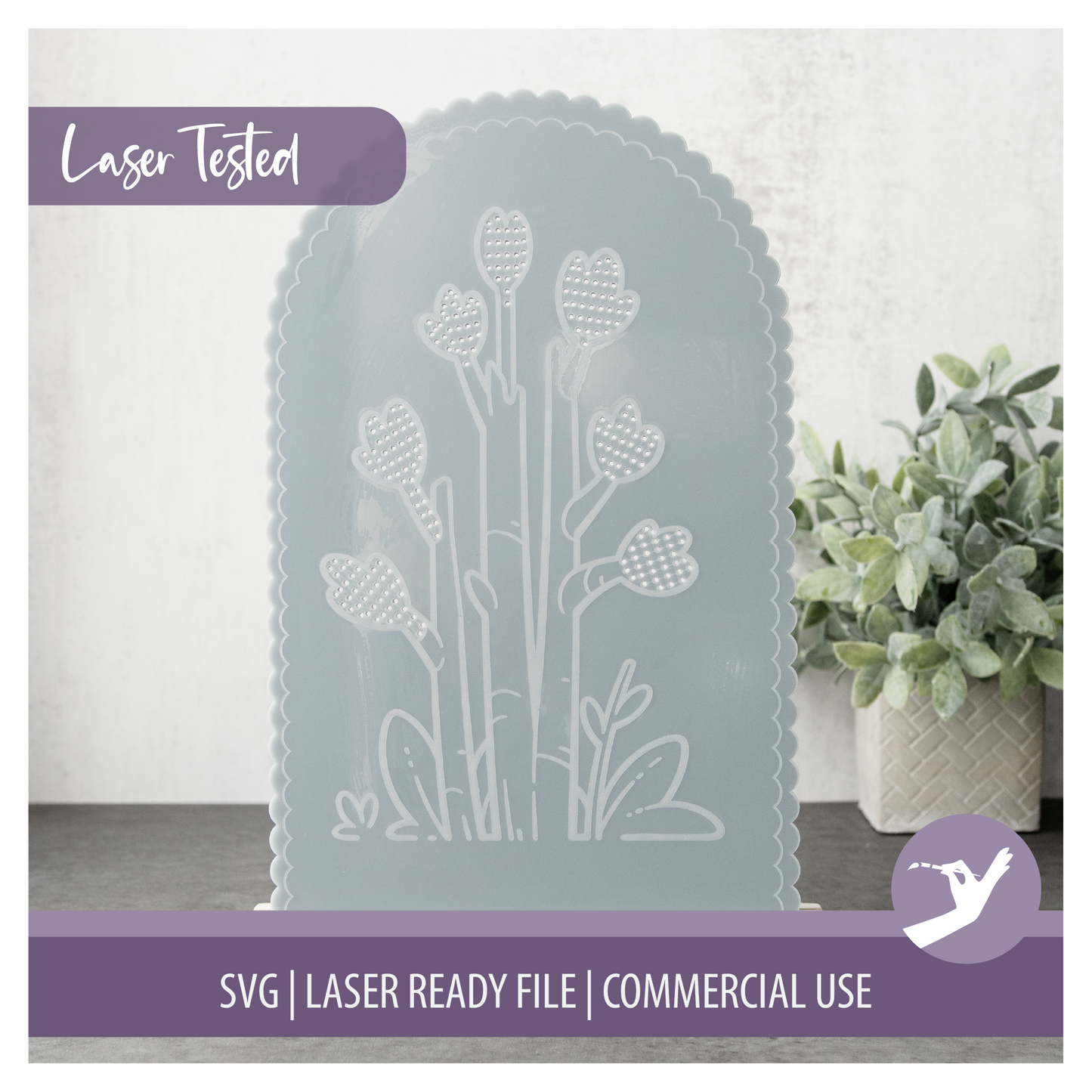 Acrylic Embroidery SVG | Scalloped Arch Floral Tulip | Laser Ready | Instant Download | Designed Thoughtfully