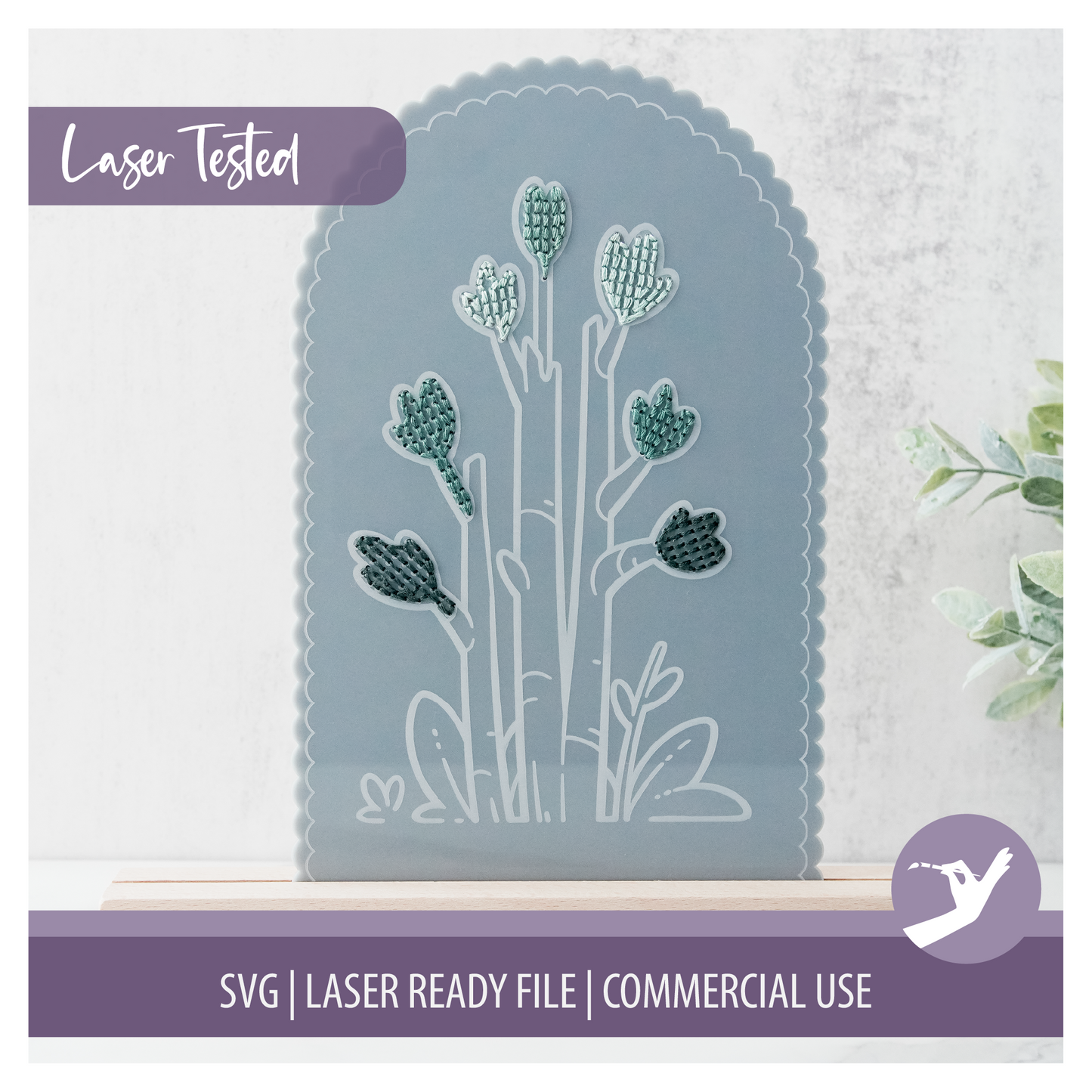 Acrylic Embroidery SVG | Scalloped Arch Floral Tulip | Laser Ready | Instant Download | Designed Thoughtfully
